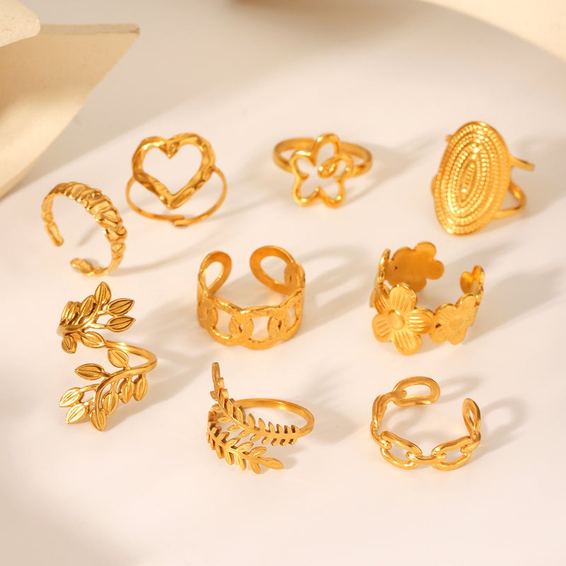 Titanium Steel Ring, Love Flowers And Leaves, Light Luxury, Simple And Non-Fading Open Stainless Steel Ring - Image 3